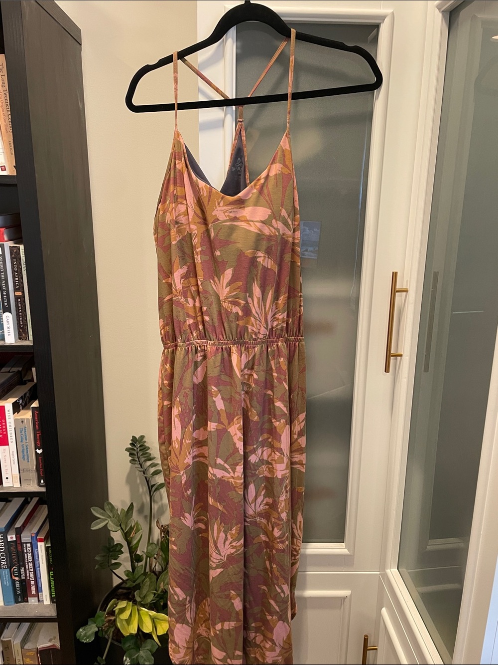 Prana Olive and Pink Tropical-Print Midi Dress